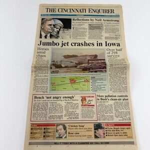 Vintage July 20 1989 Cincinnati Enquirer Newspaper Jumbo Jet Crash Flight 232